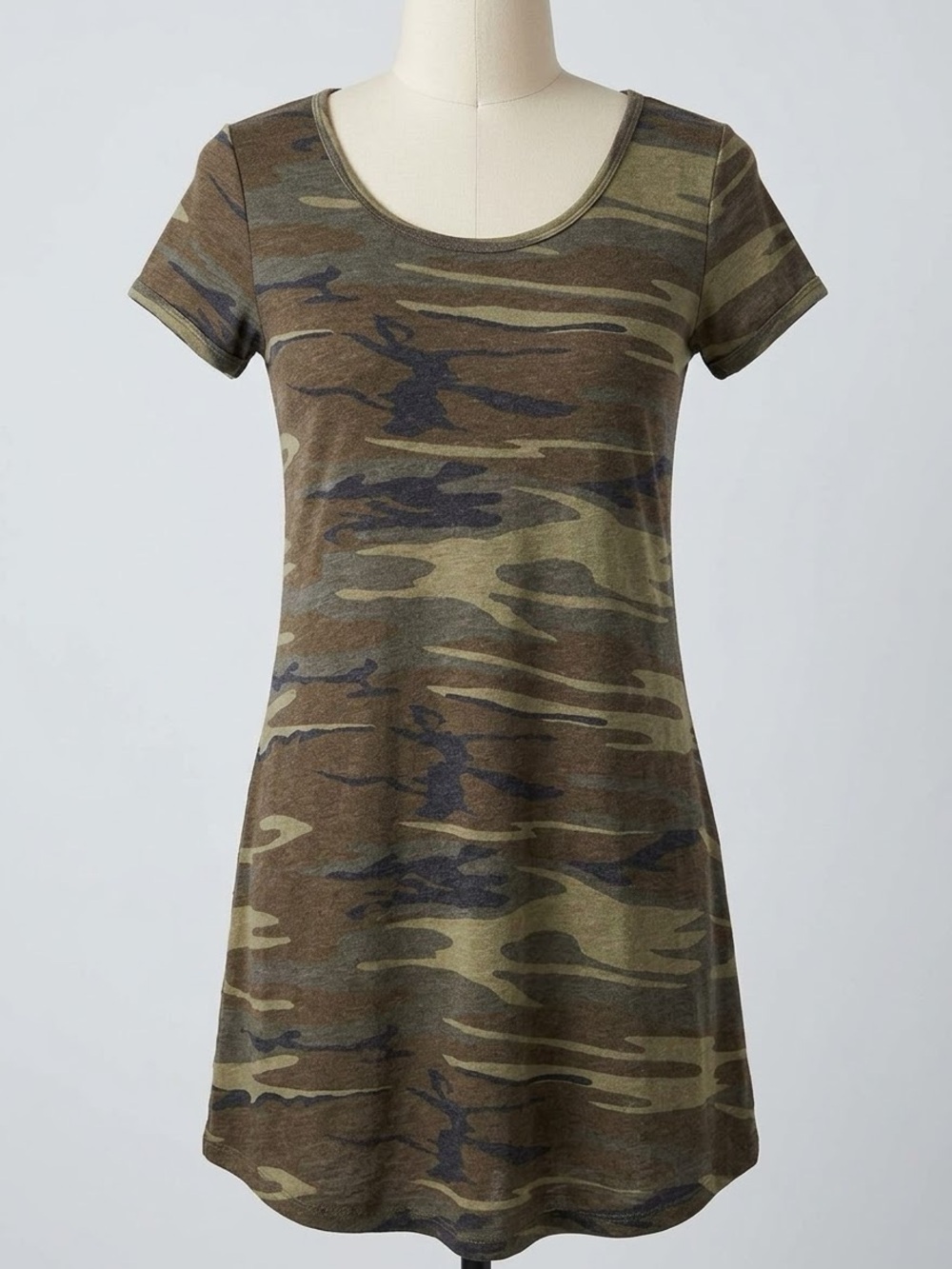 Z SUPPLY Green Camo Swing T-Shirt Dress Women's Medium Short Sleeve Casual Soft